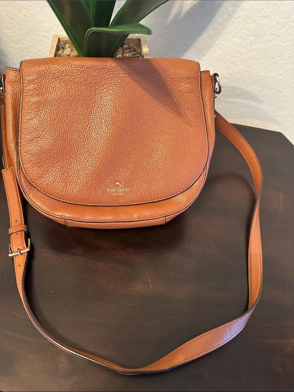 kate spade Pebbled Leather Crossbody in Cognac